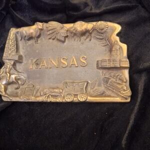 Vintage Copper Souvenir Trinket Key Tray Kansas The Sunflower State 4 X 6 In.